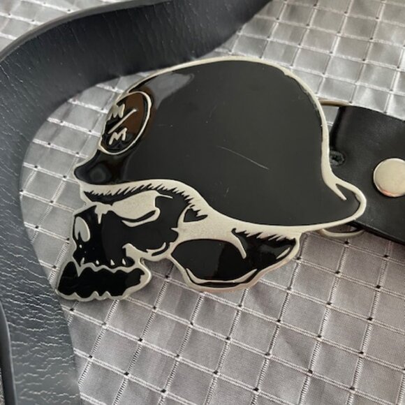 Metal Mulisha leather belt 43 inches long size L buckle made out of pure pewter - Picture 3 of 7